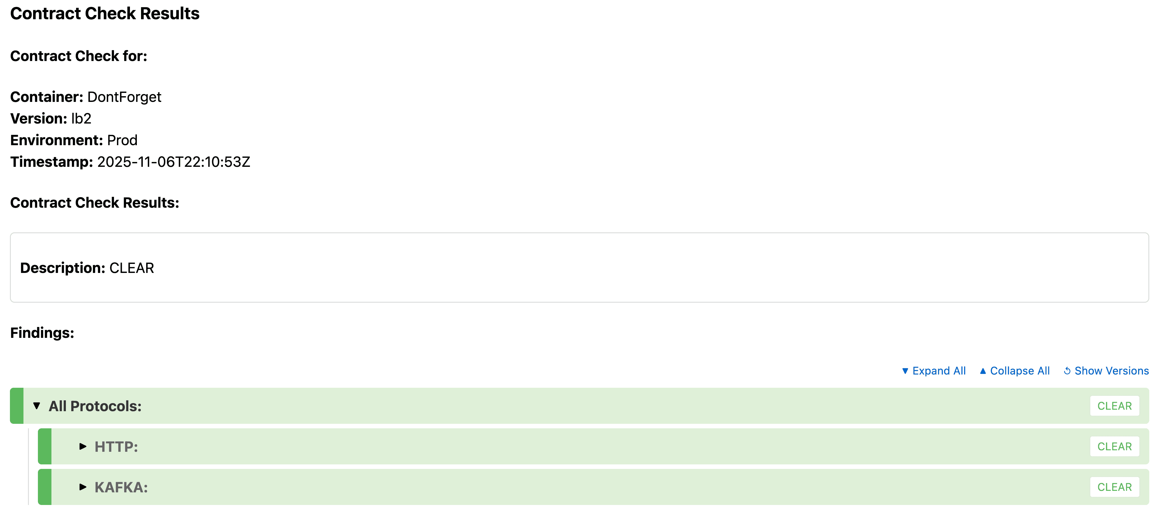 Contract testing results across multiple protocols